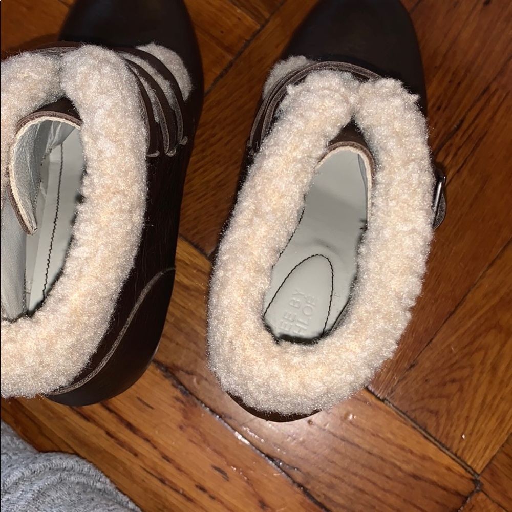 NEW See by Chloe brown bootie shearling trim - Picture 9 of 16